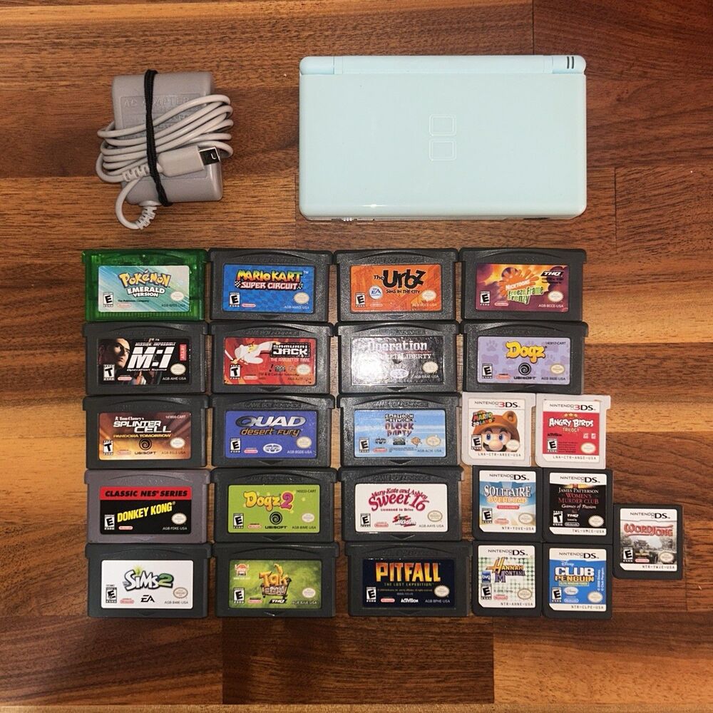 Nintendo DS Lite Handheld Console w Games - Tested/Works - Ice Blue USG-001